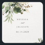 Green Branches Wedding Square Sticker<br><div class="desc">Green Branches and creammy background Wedding Design -  Perfect for everyone who loves greenery for their wedding main theme</div>