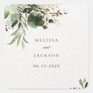 Green Branches Wedding Square Sticker