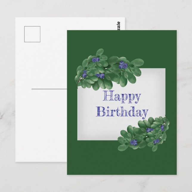 Green Branches with Blueberries Postcard (Front/Back)
