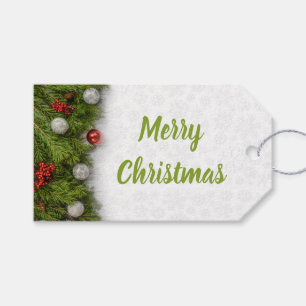 Green Branches with Ornaments Christmas Gift Tags