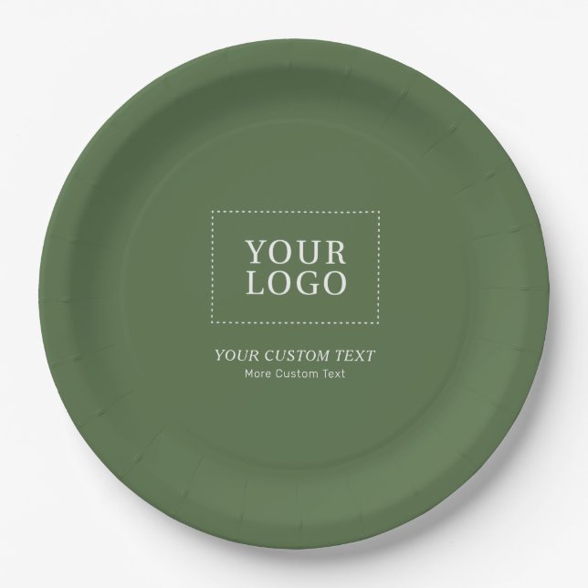 Green Branded Custom Business Logo Promotional Paper Plate (Front)