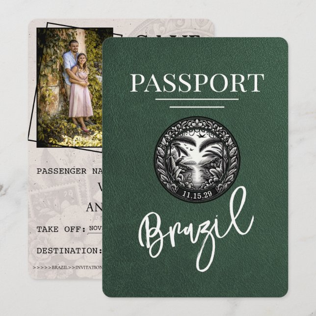 Green Brazil Passport Save The Date (Front/Back)