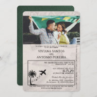Green Brazil Passport Wedding Invitation