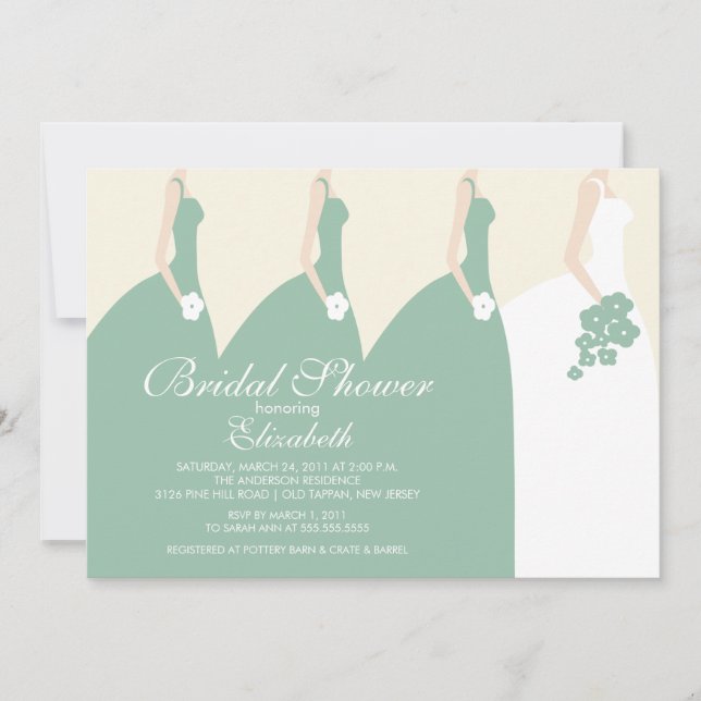 Green Bride Bridesmaids Bridal Shower Invitation (Front)