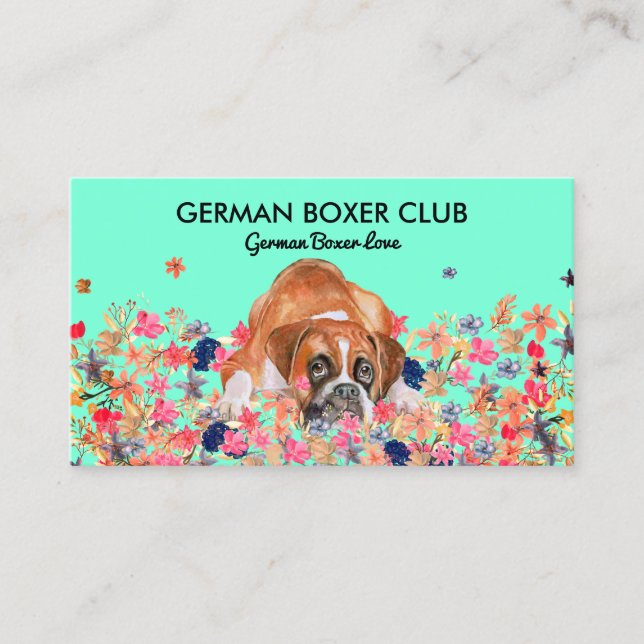 Green Bright Cute Boxer Dog Business Card (Front)