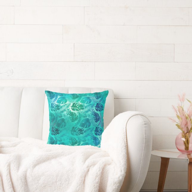 GREEN BRIGHT TROPICAL PALM PILLOW  (Couch)