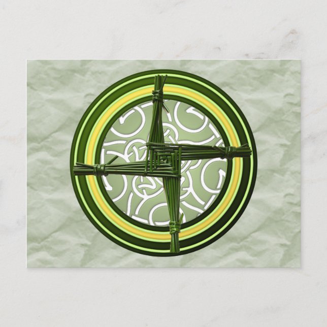 Green Brigid's Cross on Green Postcard (Front)