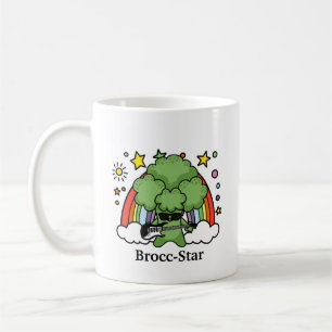 Green Broccoli Brocc, Rock Star Coffee Mug
