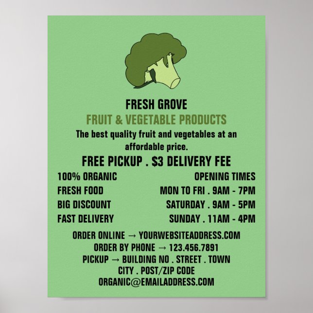 Green Broccoli, Greengrocers Advertising Poster (Front)