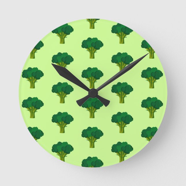 Green Broccoli Vegetable Healthy Eating Veggie Round Clock (Front)