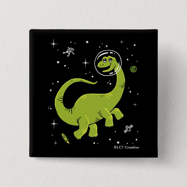 Green Brontosaurus Dinos In Space 15 Cm Square Badge (Front)