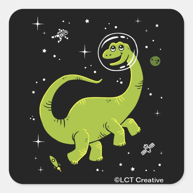 Green Brontosaurus Dinos In Space Square Sticker (Front)