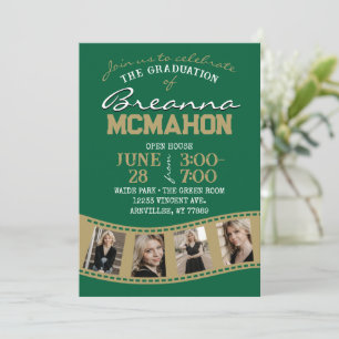 Green & Bronze Gold Filmstrip 5 Photo Graduation Invitation