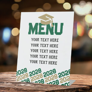 Green & Bronze Gold Graduation Menu Party Pedestal Sign