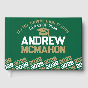 Green & Bronze Gold Graduation Personalised Guest Book