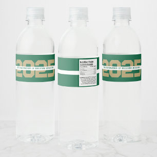 Green & Bronze Gold Personalised Graduation Water Bottle Label