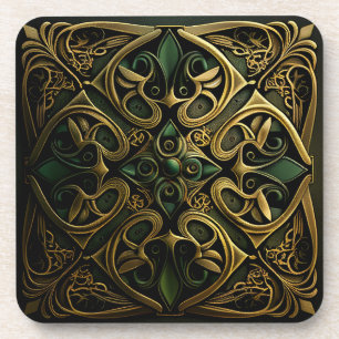 Green Bronze Ornamental Plaid Decoration Pattern Coaster
