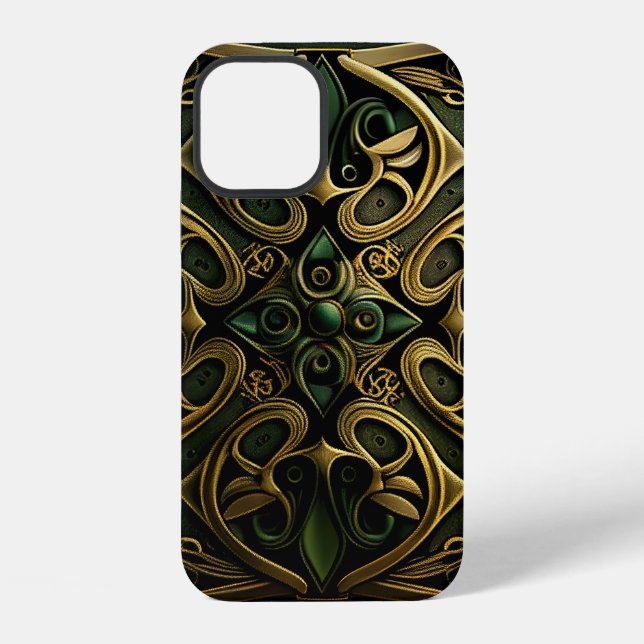 Green Bronze Ornamental Plaid Decoration Pattern iPhone Case (Back)