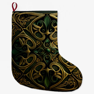 Green Bronze Ornamental Plaid Decoration Pattern Large Christmas Stocking