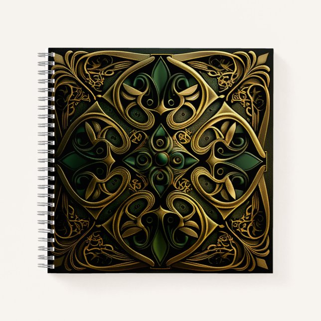 Green Bronze Ornamental Plaid Decoration Pattern Notebook (Front)