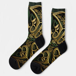 Green Bronze Ornamental Plaid Decoration Pattern Socks