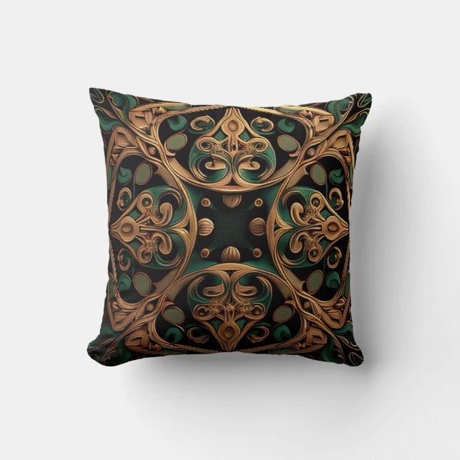Green Bronze Ornamental Plaid Pattern Decoration Cushion (Front)