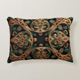 Green Bronze Ornamental Plaid Pattern Decoration Decorative Cushion