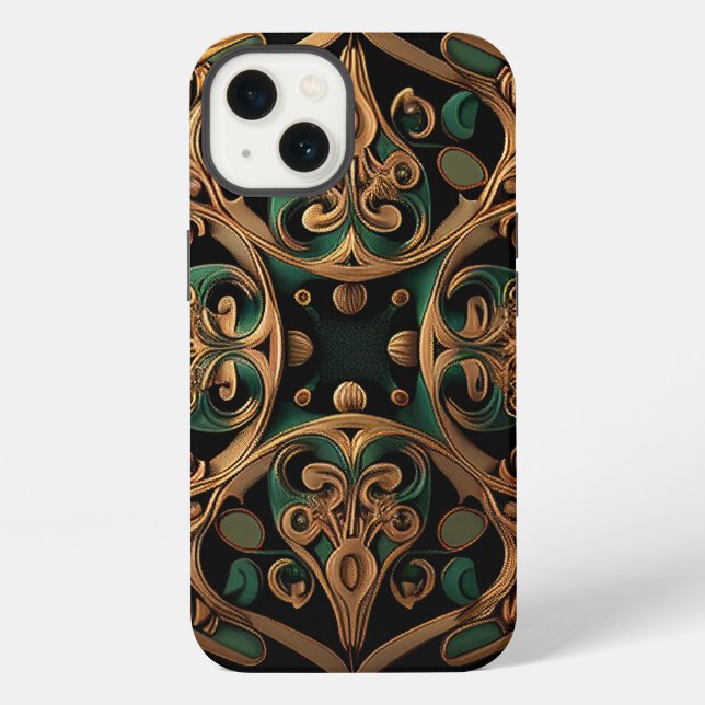 Green Bronze Ornamental Plaid Pattern Decoration iPhone Case (Back)