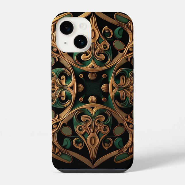 Green Bronze Ornamental Plaid Pattern Decoration iPhone Case (Back)