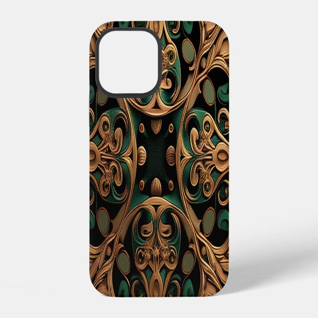 Green Bronze Ornamental Plaid Pattern Decoration iPhone Case (Back)