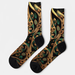 Green Bronze Ornamental Plaid Pattern Decoration Socks