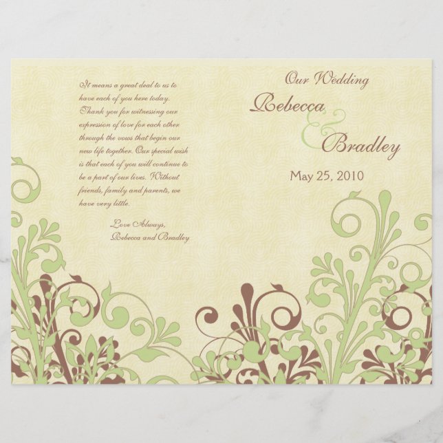 Green & Brown Abstract Floral Wedding Program (Front)