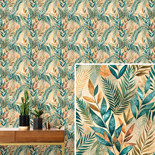 Green & Brown Abstract Leaves Autumn Tones Leaf Wallpaper