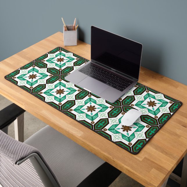 Green, brown and white Azulejo  Desk Mat (Office 2)