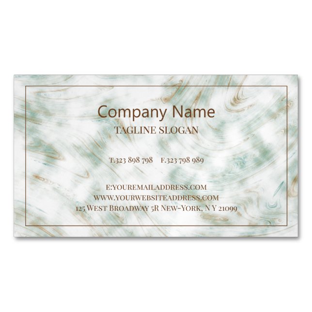 Green Brown And White Marbled Magnetic Business Card (Front)