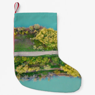 Green, brown, and yellow decor small christmas stocking