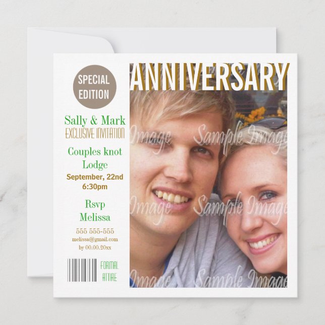 Green brown anniversary magazine PERSONALIZE Invitation (Front)