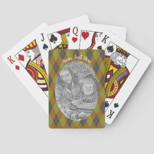 Green Brown Argyle Design Frame Photo Template  Playing Cards