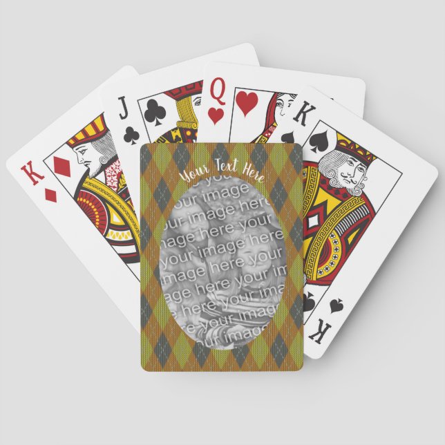 Green Brown Argyle Design Frame Photo Template  Playing Cards (Back)
