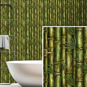 Green Brown Bamboo with Leaf Wallpaper