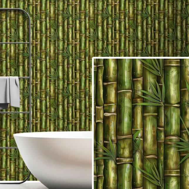 Green Brown Bamboo with Leaf Wallpaper (Creator Uploaded)