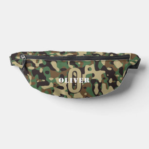 Green Brown Beige Camo Camouflage Monogram Name Bum Bags