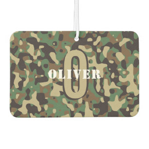 Green Brown Beige Camo Camouflage Monogram Name Car Air Freshener