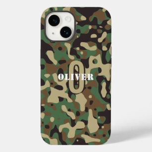 Green Brown Beige Camo Camouflage Monogram Name Case-Mate iPhone 14 Case