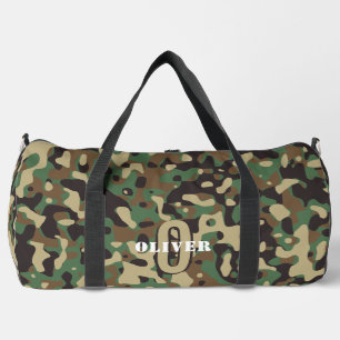 Green Brown Beige Camo Camouflage Monogram Name Duffle Bag