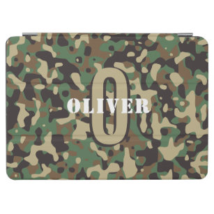 Green Brown Beige Camo Camouflage Monogram Name iPad Air Cover