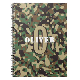 Green Brown Beige Camo Camouflage Monogram Name Notebook