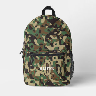 Green Brown Beige Camo Camouflage Monogram Name Printed Backpack