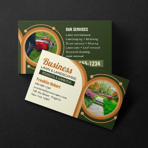Green Brown Biege Landscaping Mowing Lawn Business Card