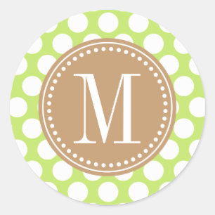 Green & Brown Big Polka Dots Monogrammed Classic Round Sticker